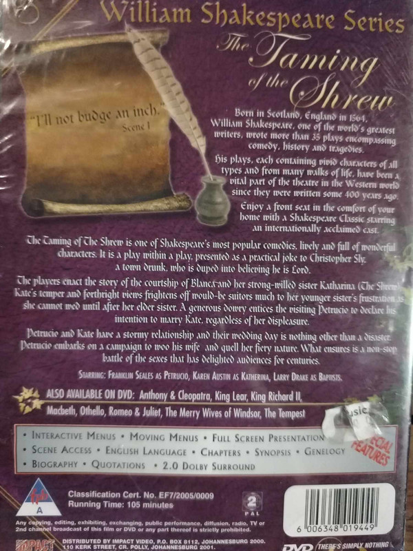 William Shakespeare Series : The Taming of the Shrew : Drama : DVD