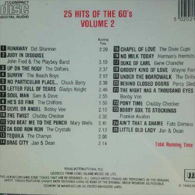 25 Hits of the 6ixties 60s Volume 2 : CD